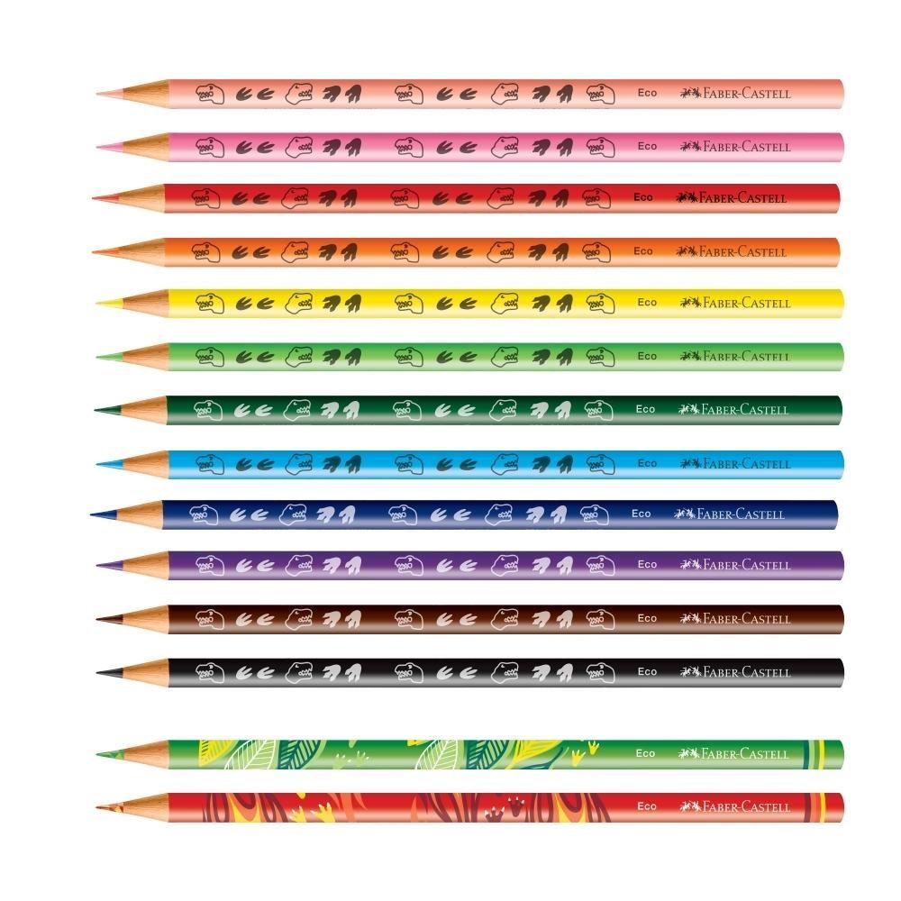 Ecolápis De Cor 12 Cores + 2 Lápis Misturinha Faber Castell - Dinossauros