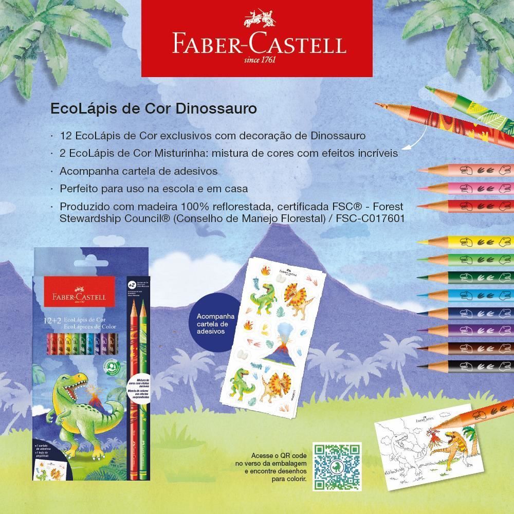 Ecolápis De Cor 12 Cores + 2 Lápis Misturinha Faber Castell - Dinossauros