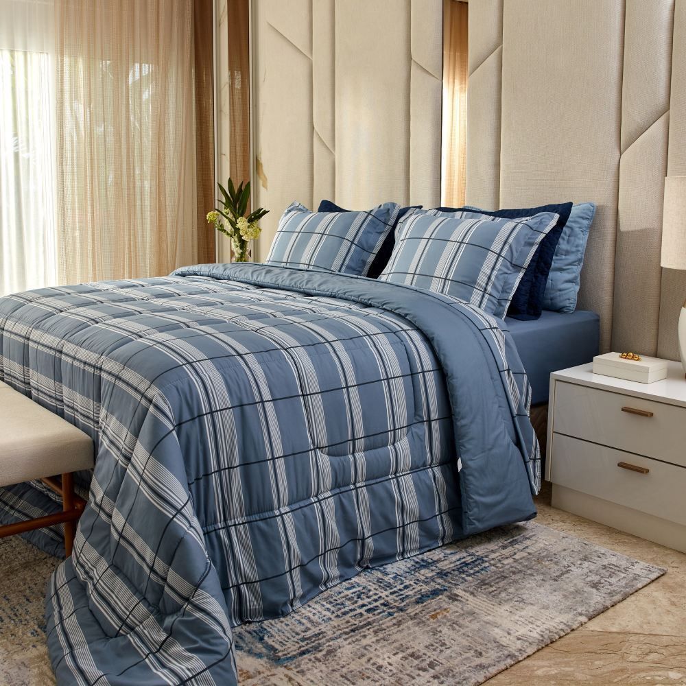 Edredom Casal 100% Algodão Buona Fortuna - Ravi Azul