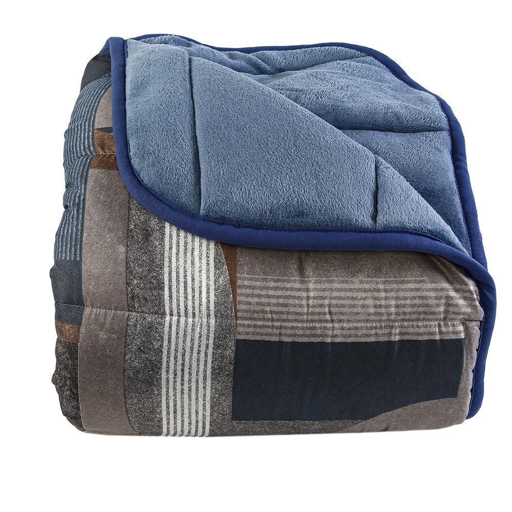 Edredom Casal Dupla Face Plush E Microfibra Napoli Havan Casa - Davi Azul 