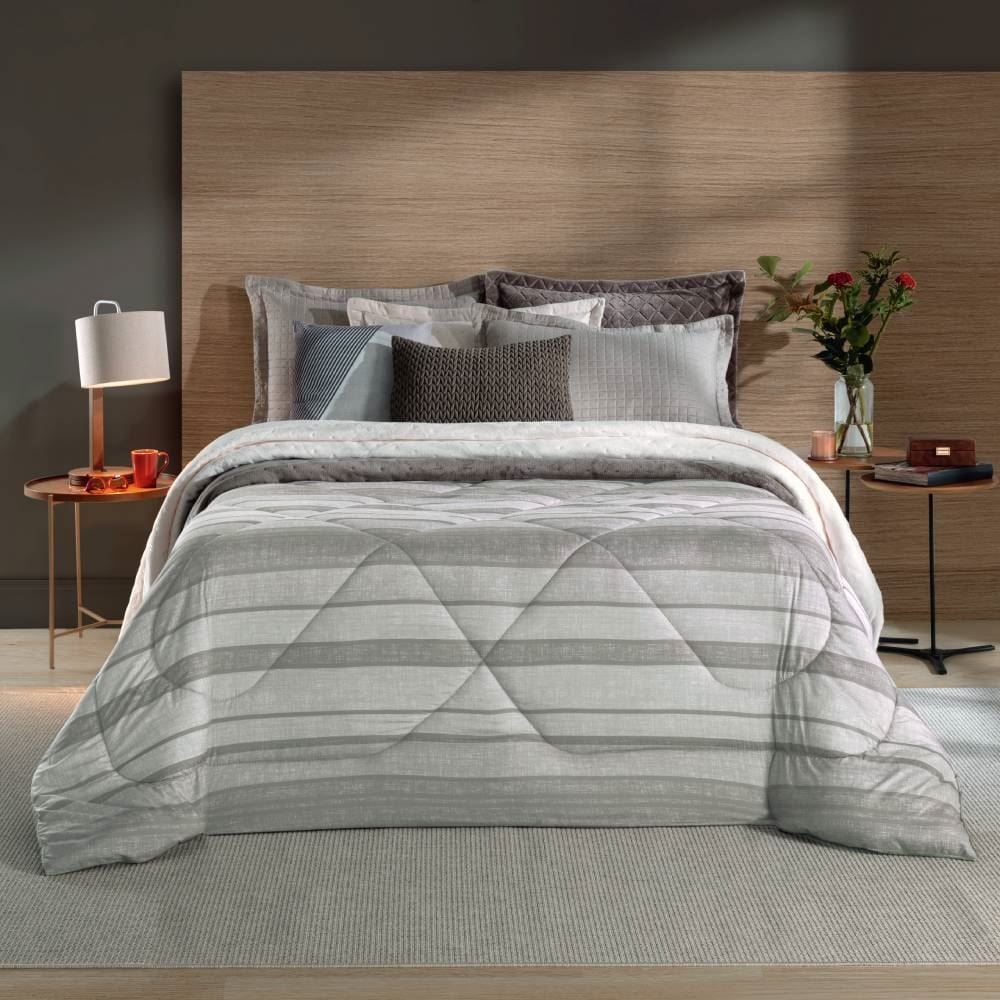 Edredom Casal Dupla Face Napoli Havan Casa - Geométrico Taupe