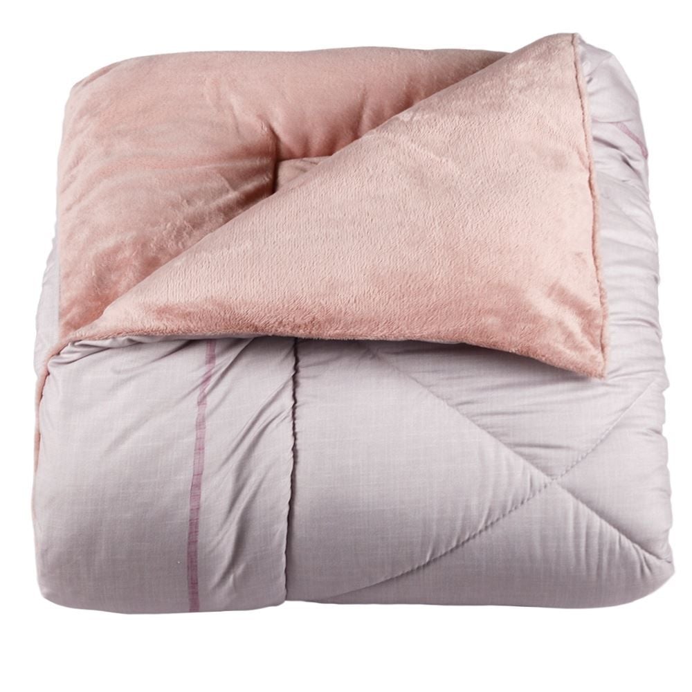 Edredom Casal Dupla Face Plush Versátile Havan Casa - Cecília Floral Rosa