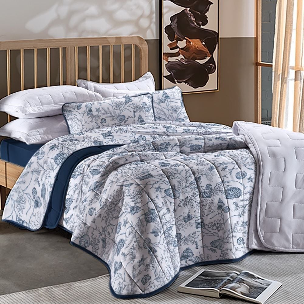 Edredom Casal Malha 100% Algodão Montreal Havan Casa - Aqua Azul Marinho