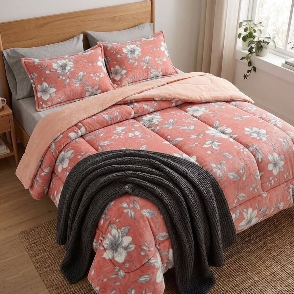 Edredom Casal Plush Inove Provence Havan Casa - Livia Floral Rosa