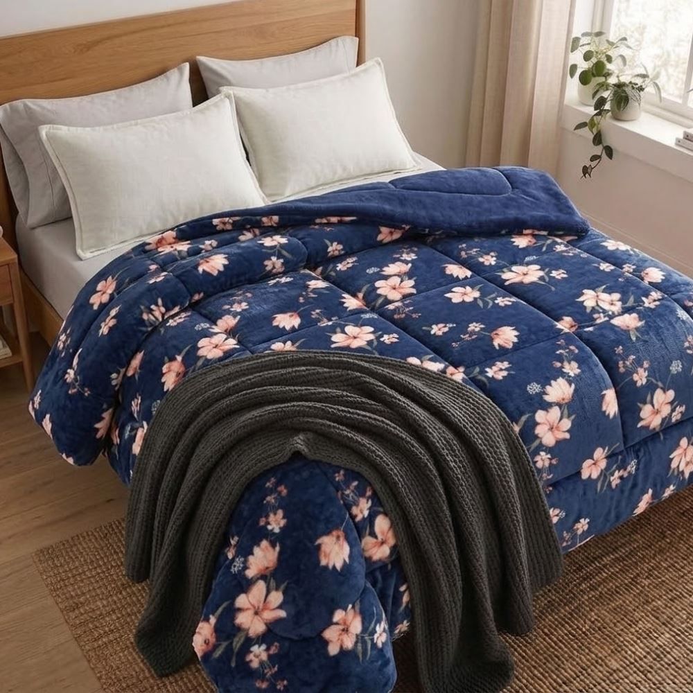Edredom Casal Plush Inove Provence Havan Casa - Zoe Floral Azul