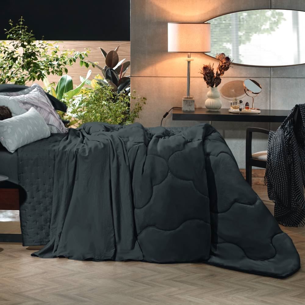 Edredom Queen 100% Poliéster Elegance Hedrons - Preto