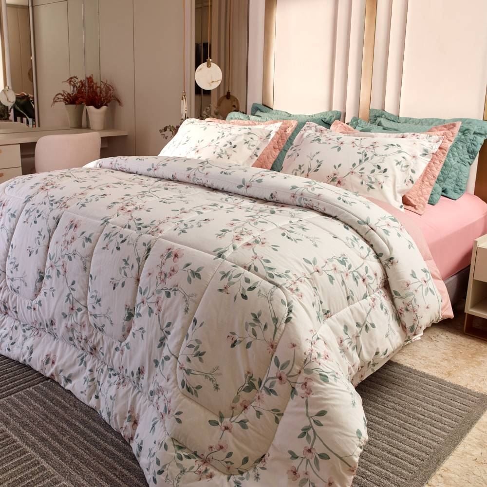 Edredom Queen Percal 180 Fios Buona Fortuna - Aurora Rosa