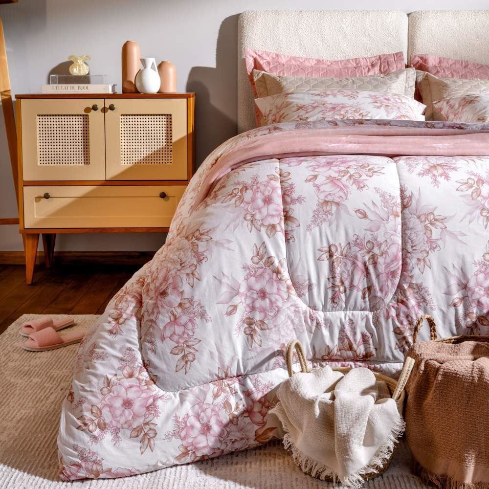 Edredom Queen Percal 180 Fios Buona Fortuna - Cecilia Rosa