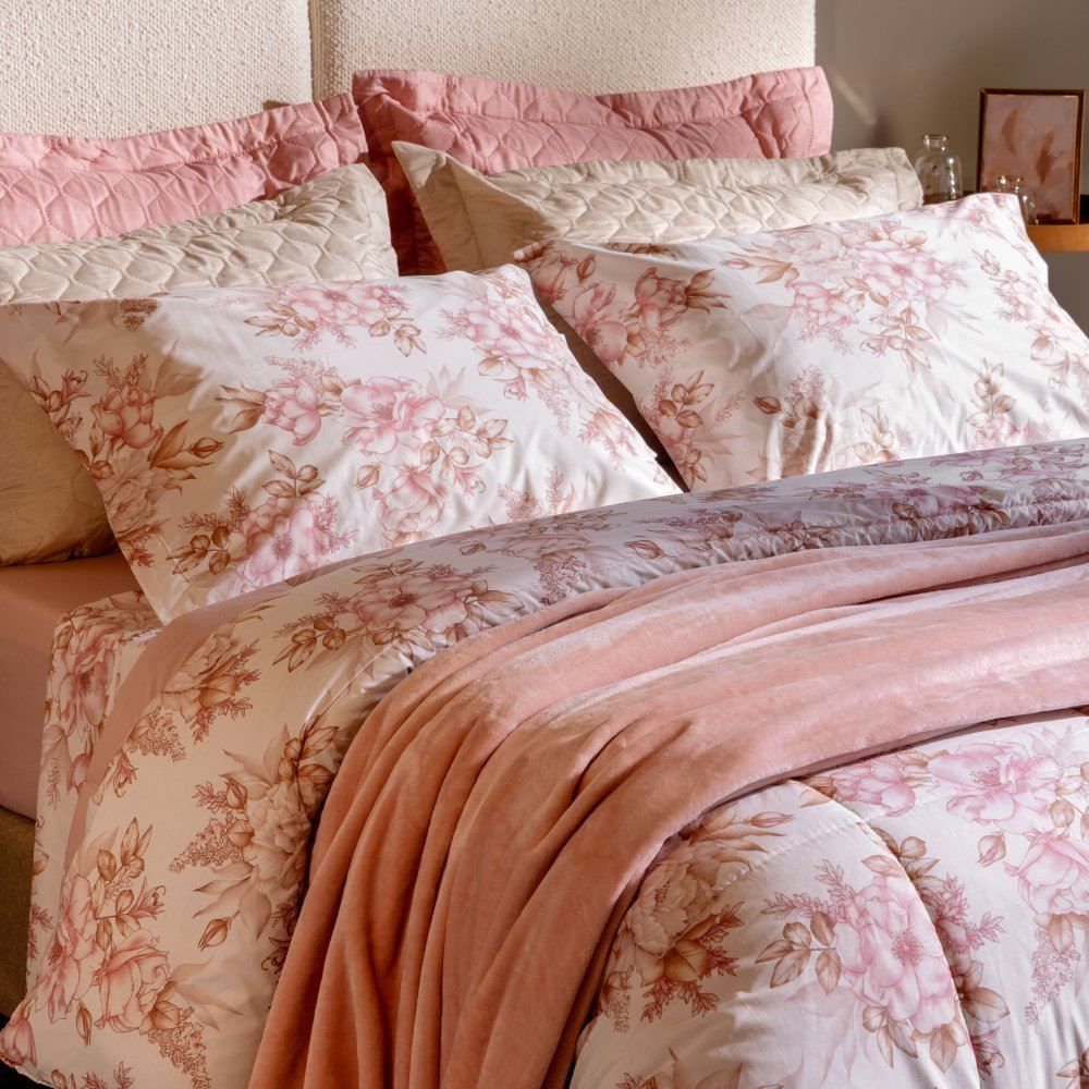 Edredom Queen Percal 180 Fios Buona Fortuna - Cecilia Rosa