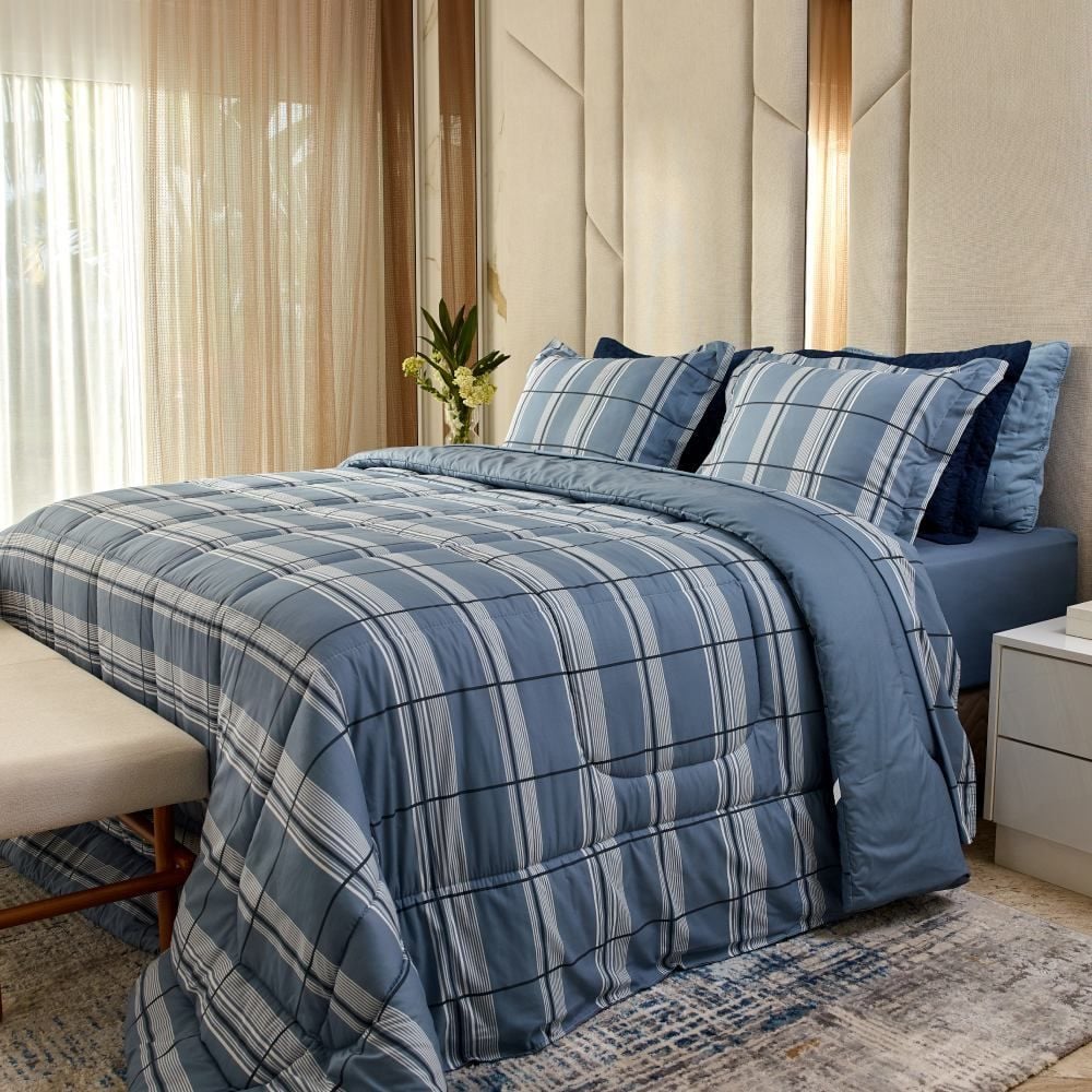 Edredom Queen Percal 180 Fios Buona Fortuna - Ravi Azul