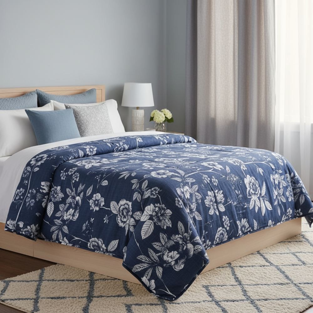 Edredom Queen Estampado Bellagio Havan Casa - Cecilia Floral Azul