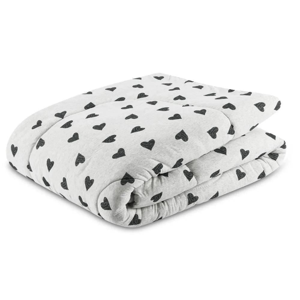 Edredom Queen De Malha Urban Confort Havan Casa - Corações Cinza