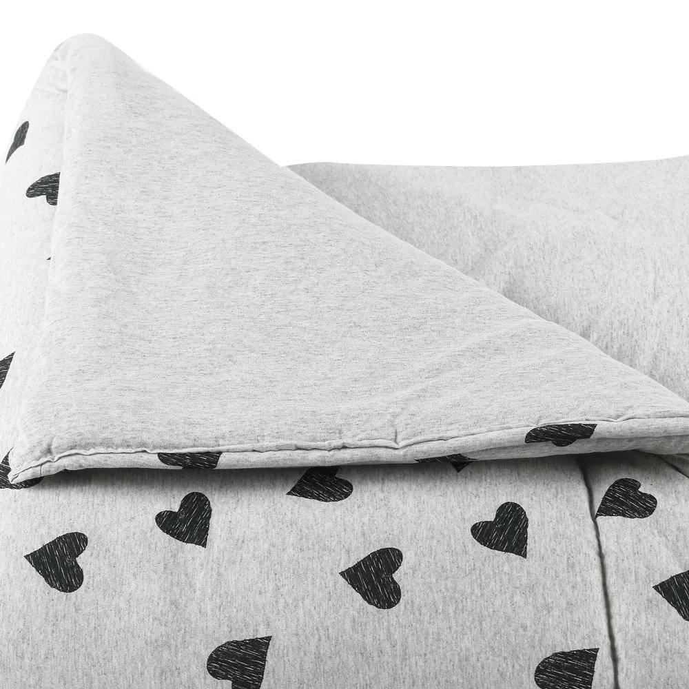 Edredom Queen De Malha Urban Confort Havan Casa - Corações Cinza