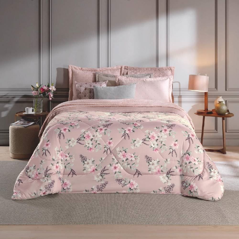 Edredom Queen Dupla Face Bellagio Havan Casa - Floral Rose