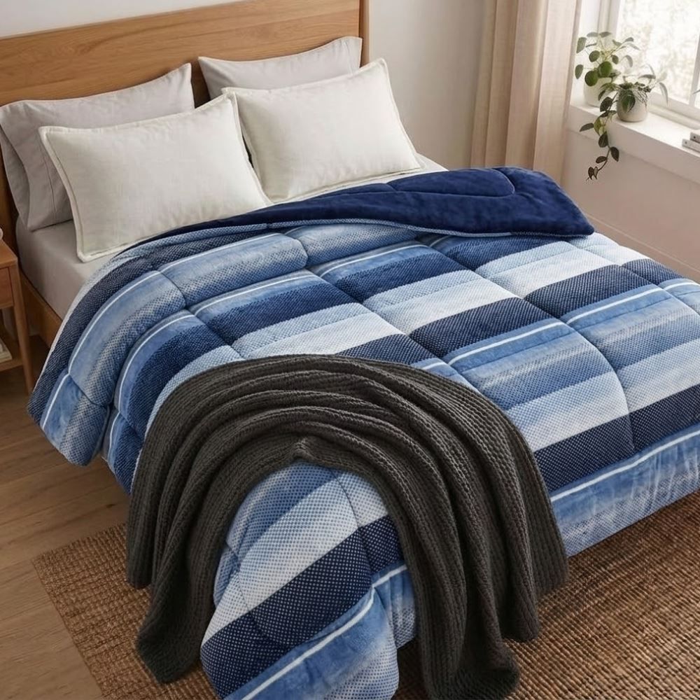 Edredom Queen Plush Inove Provence Havan Casa - Theo Geo Azul