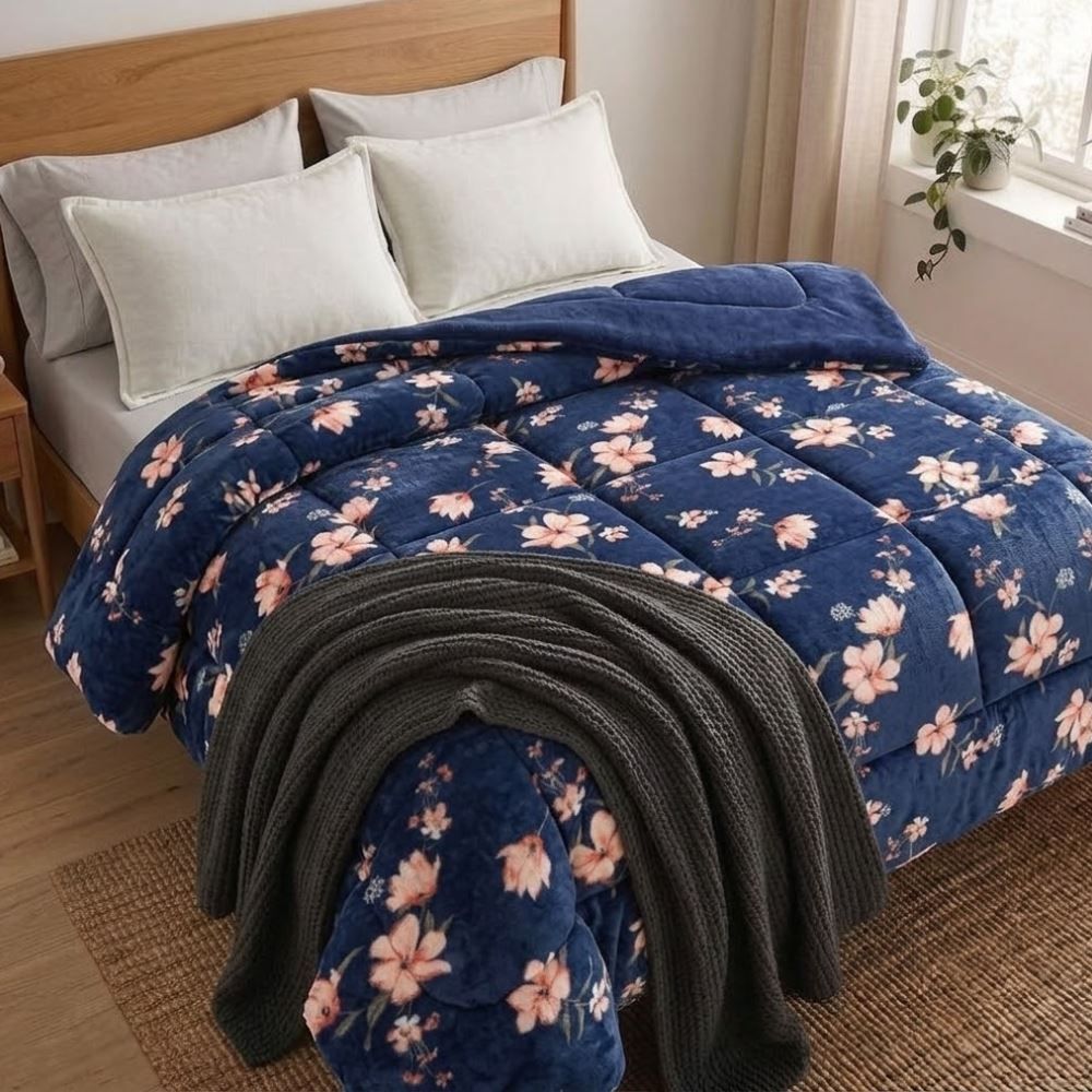Edredom Queen Plush Inove Provence Havan Casa - Zoe Floral Azul