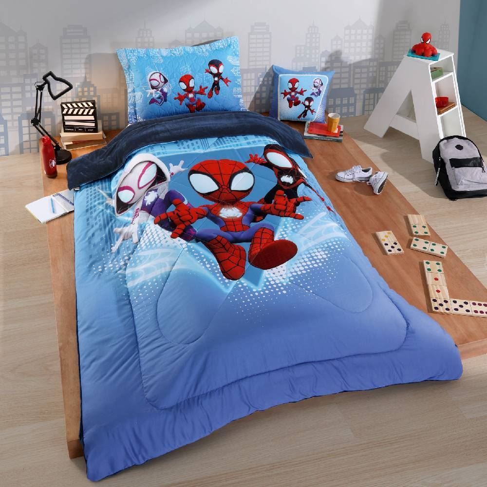 Edredom Solteiro Disney 100% Poliéster Plush Hedrons - Spidey Fofo