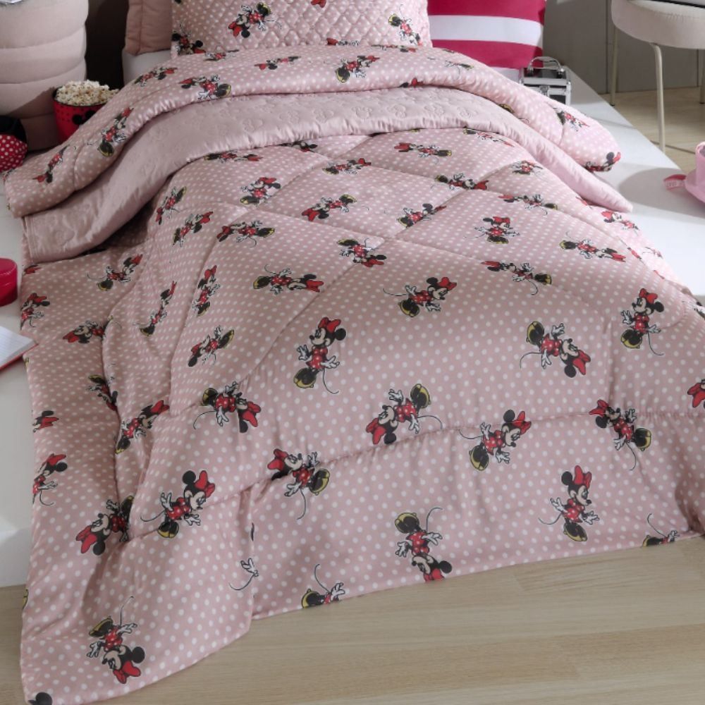 Edredom Solteiro Dupla Face Plush E Microfibra Disney - Minnie Poa