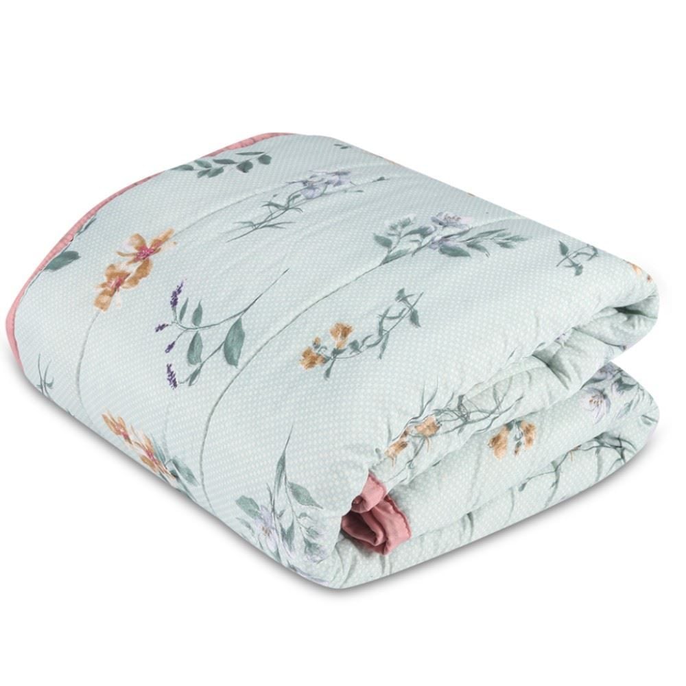 Edredom Solteiro Plush E Dupla Face Napoli Havan Casa - Floral Verde