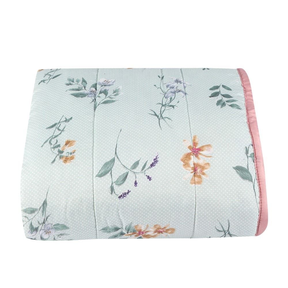 Edredom Solteiro Plush E Dupla Face Napoli Havan Casa - Floral Verde