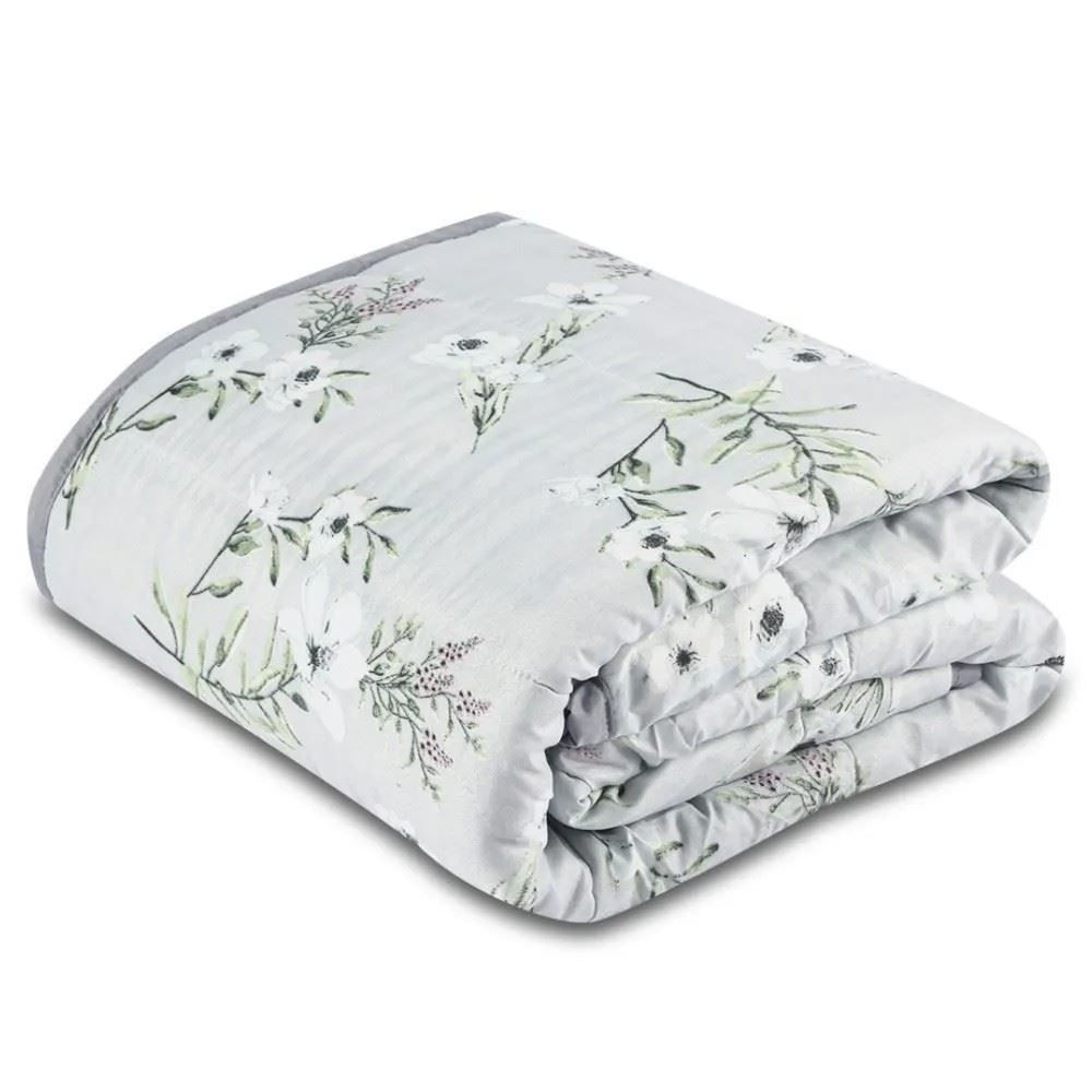 Edredom Solteiro Plush E Dupla Face Napoli Havan Casa - Floral Cinza