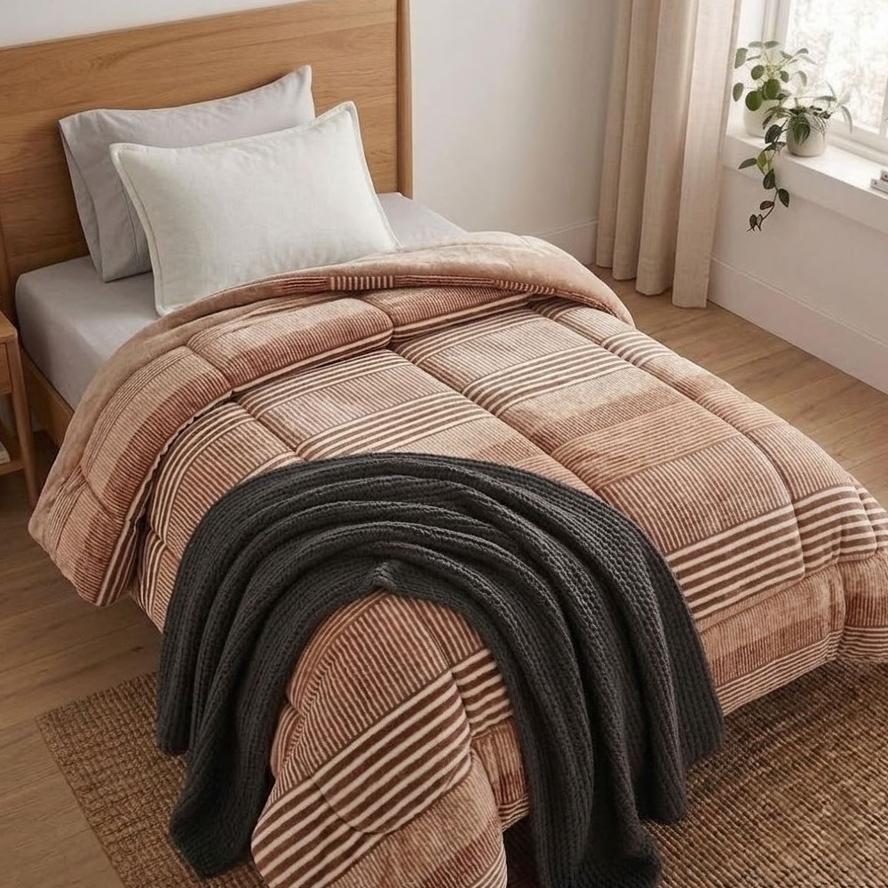 Edredom Solteiro Plush Inove Provence Havan Casa - Caio Geo Bege