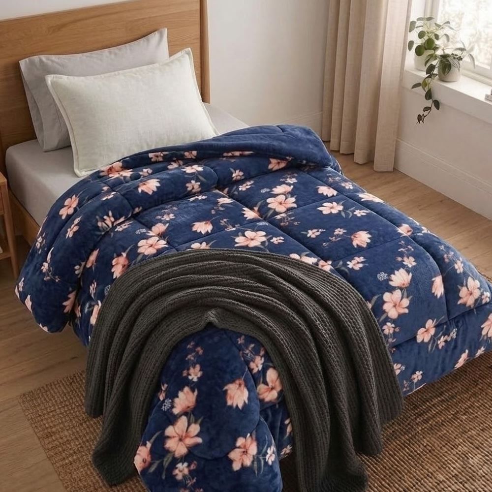 Edredom Solteiro Plush Inove Provence Havan Casa - Zoe Floral Verde