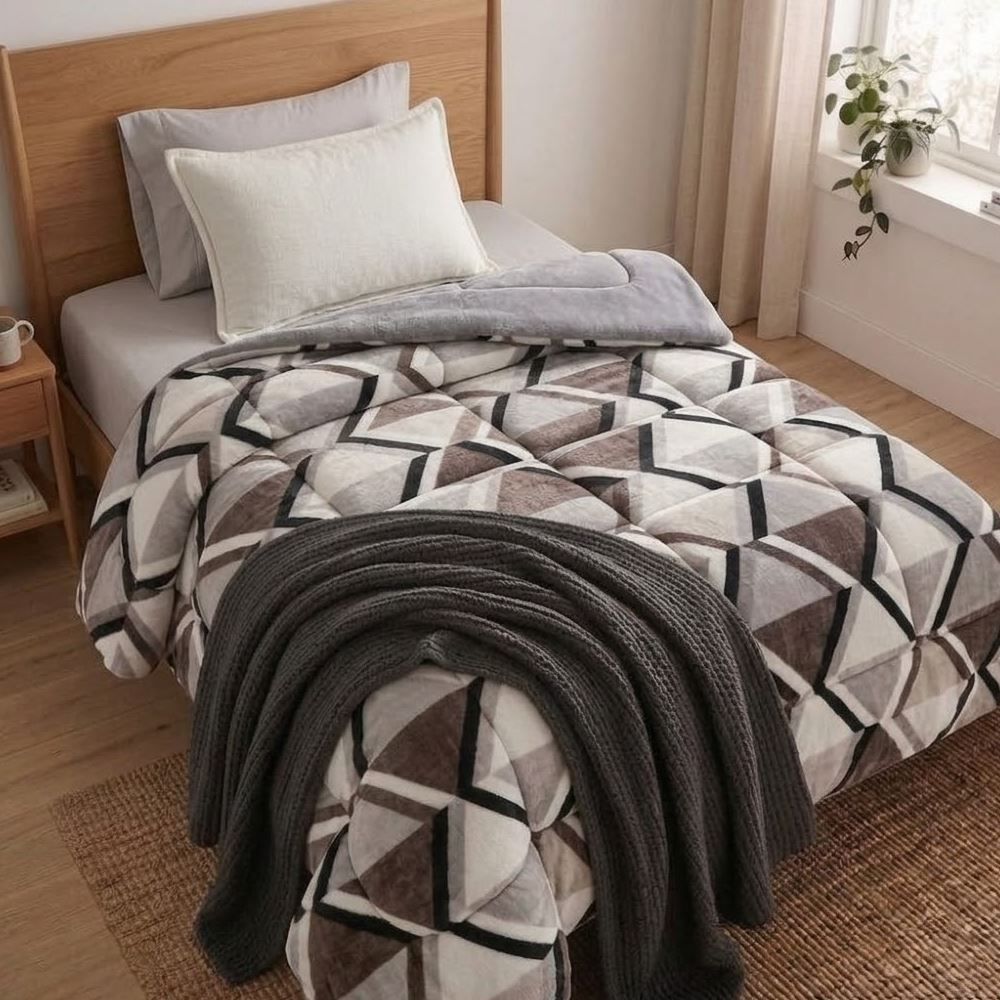 Edredom Solteiro Plush Inove Provence Havan Casa - Ravi Geo Cinza