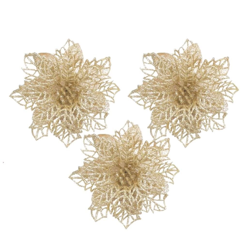 Enfeite Natalino Flor Dourado Havan Casa 10Cm - 3 Unidades