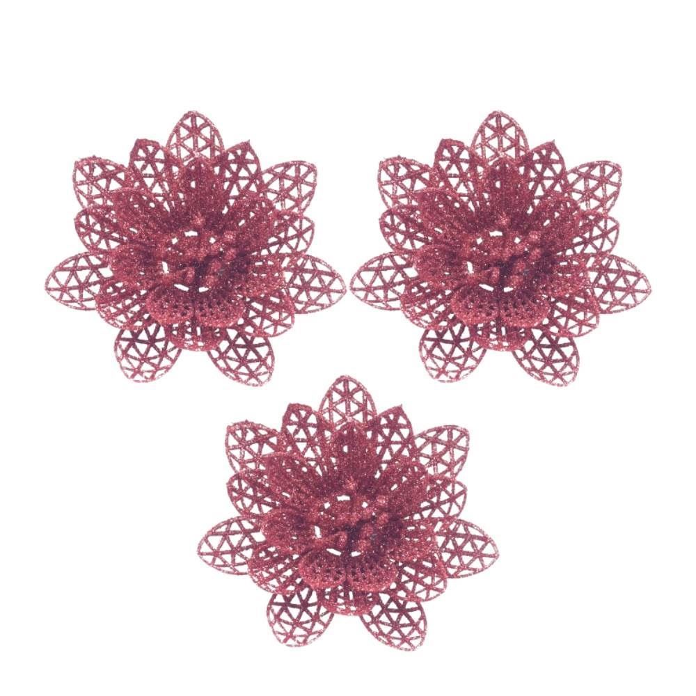 Enfeite Natalino Flor Vermelha Havan Casa 10Cm - 3 Unidades