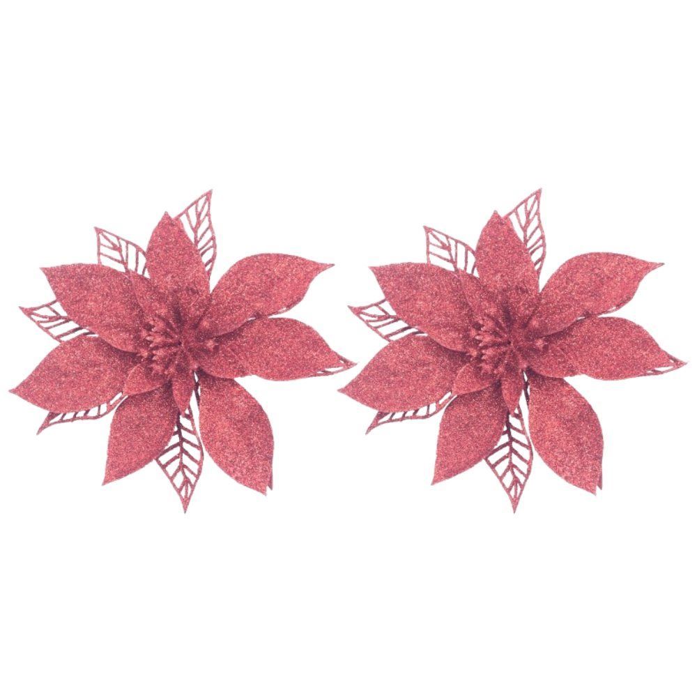 Enfeite Natalino Flor Vermelha Havan Casa 15Cm - 2 Unidades