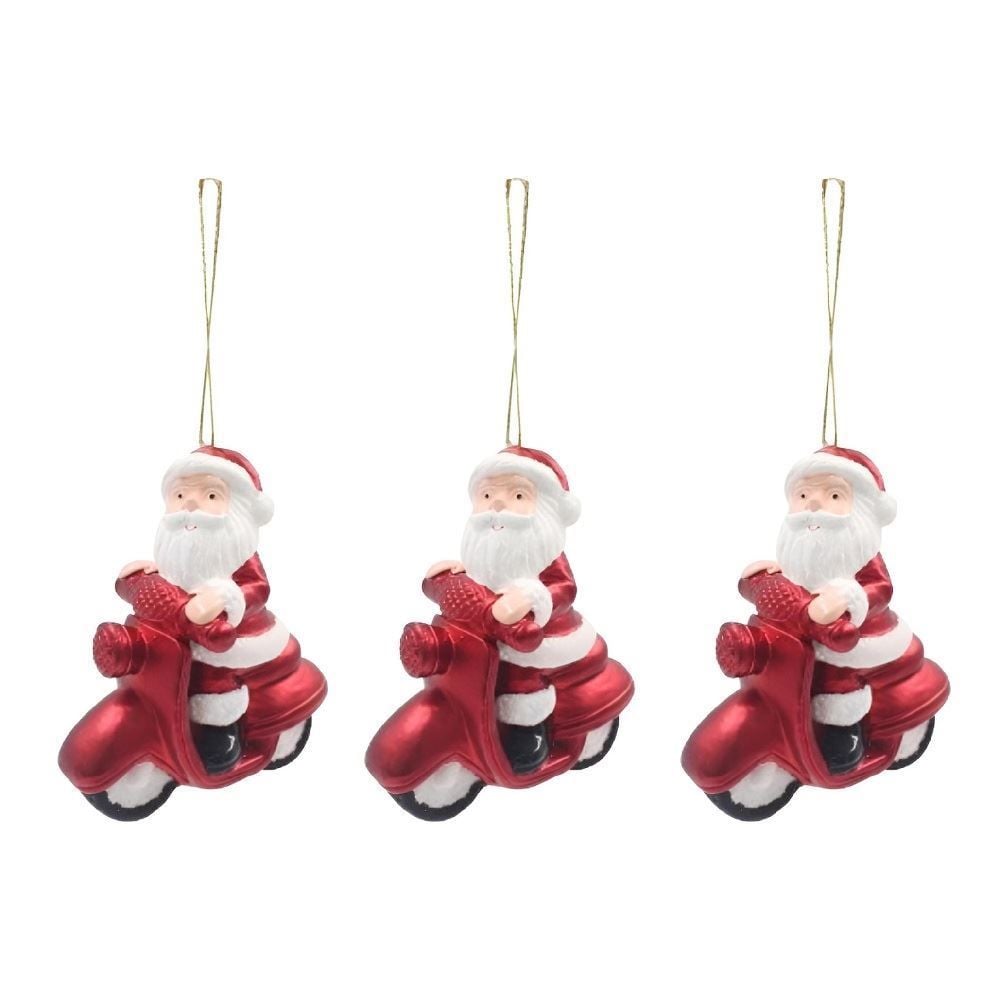 Enfeite Natalino Papai Noel Motoqueiro Havan Casa - 3 Peças 