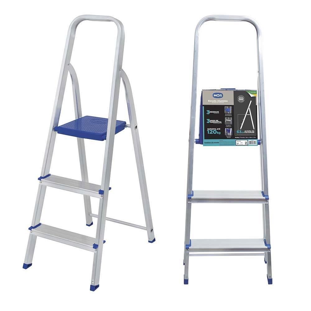 Escada Alumínio 3 Degraus Mor - Prata
