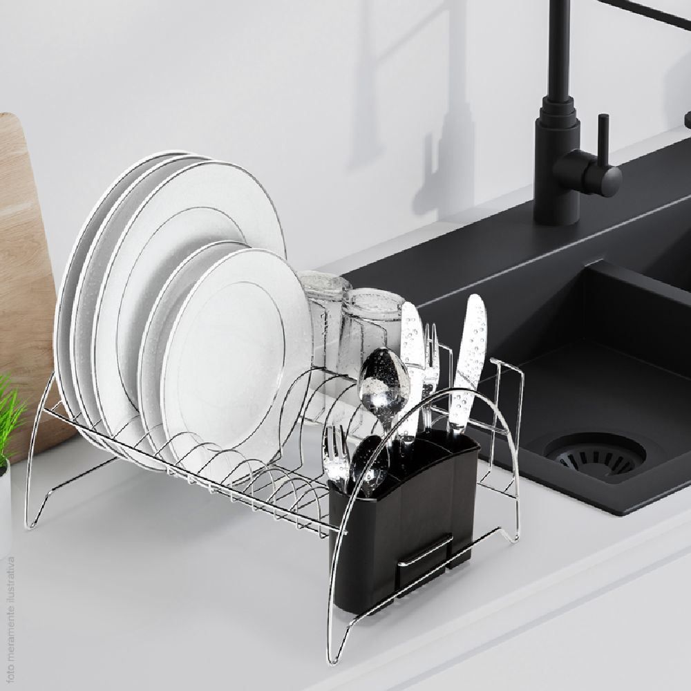 Escorredor Fan Com Porta Copos Arthi - Aço Cromado