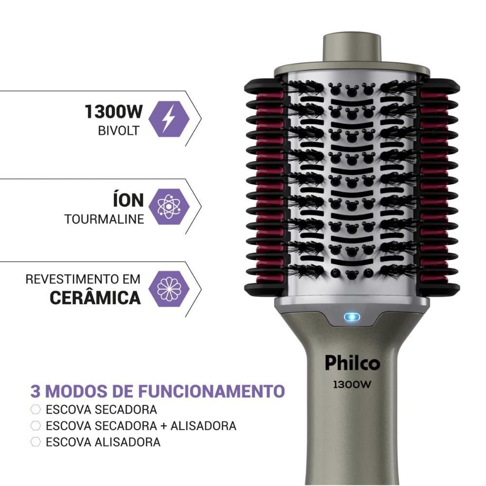 Escova Secadora Philco Bivolt 1300W Multicerdas 4 Em 1 Pes30