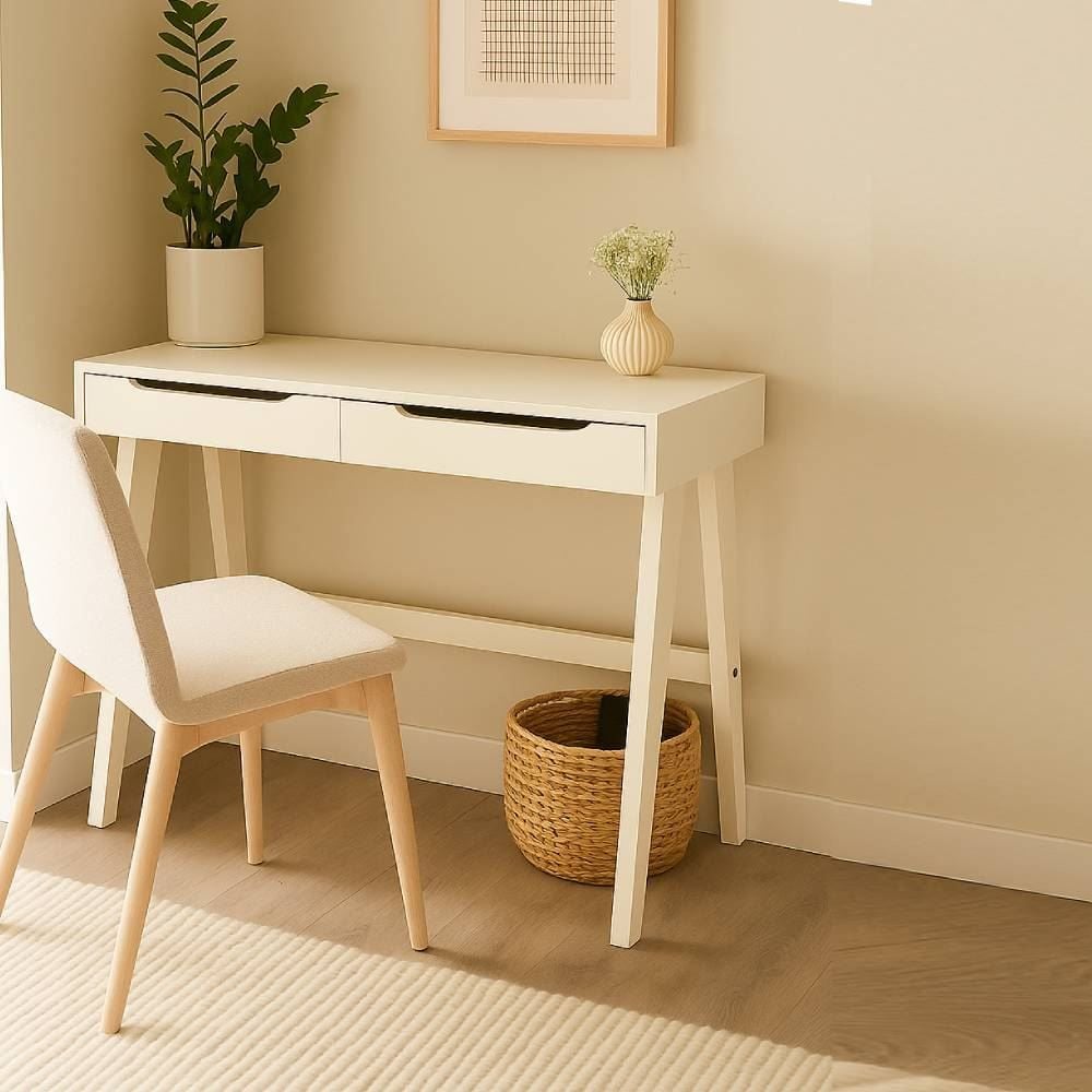 Escrivaninha Em Mdf Com 2 Gavetas 90X45 Cm Havan Casa - Off Wite