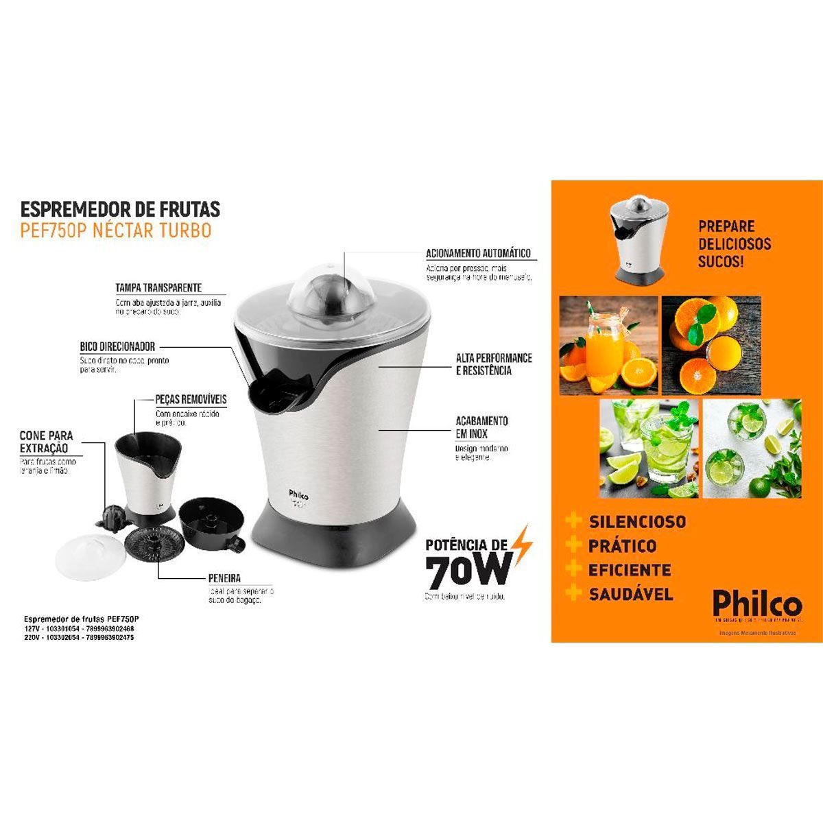Espremedor de Frutas Philco PEF750P 70W Automático