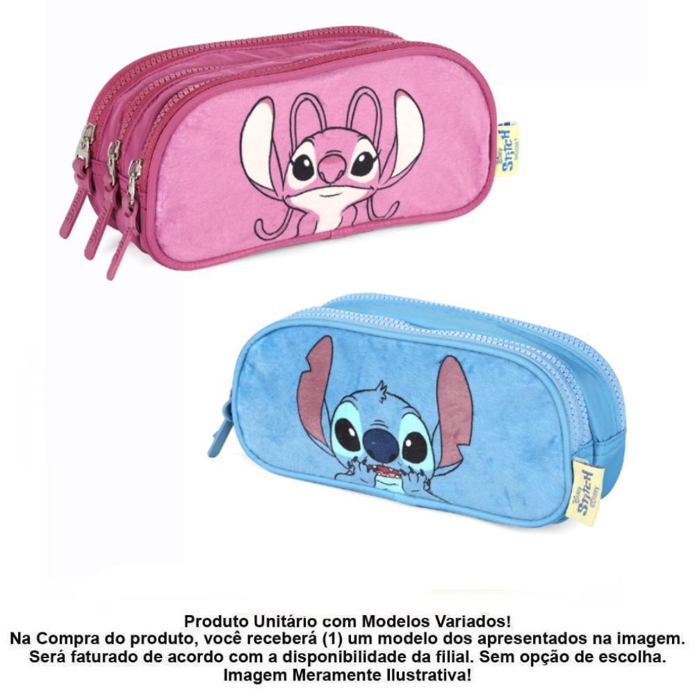 Estojo Juvenil Triplo Pelúcia Stitch Luxcel - Sortido