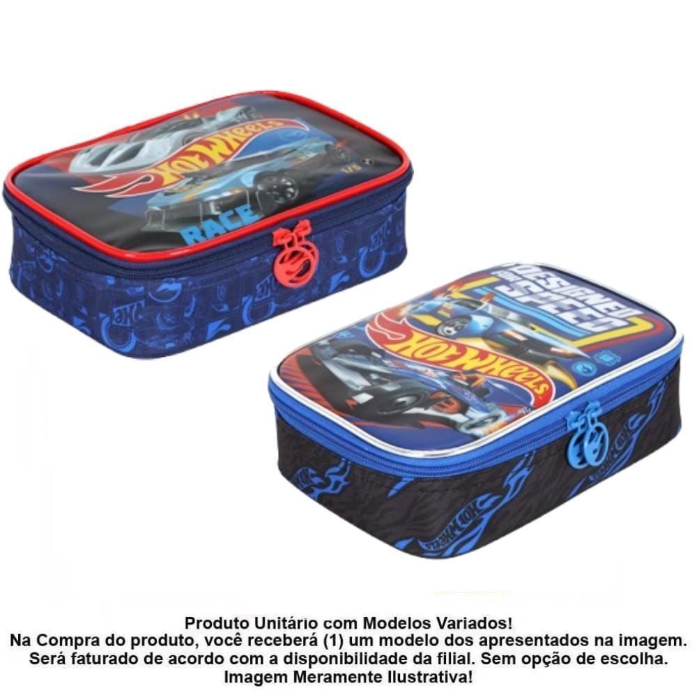Estojo Retangular Infantil Hot Wheels Luxcel - Sortido