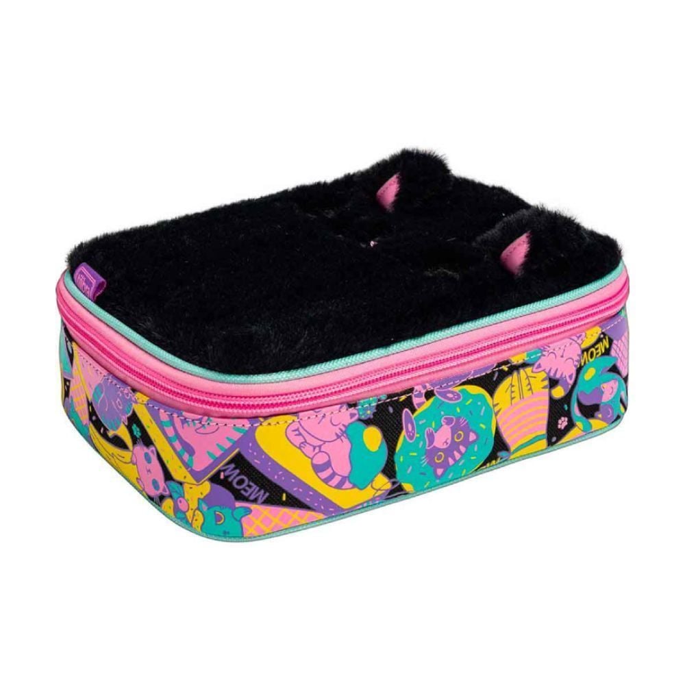 Estojo Retangular Infantil Pelúcia Gatinho Tilibra - Colorido