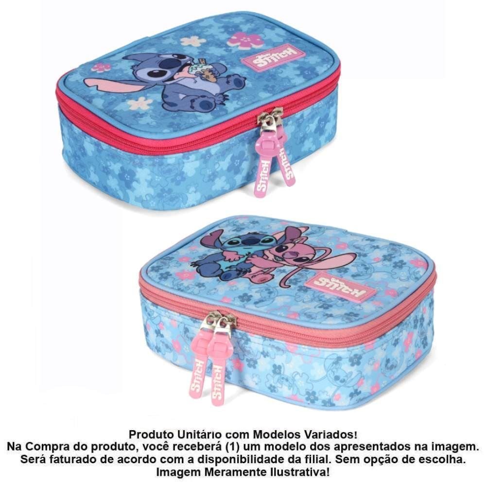 Estojo Retangular Infantil Stitch Flower Luxcel - Sortido