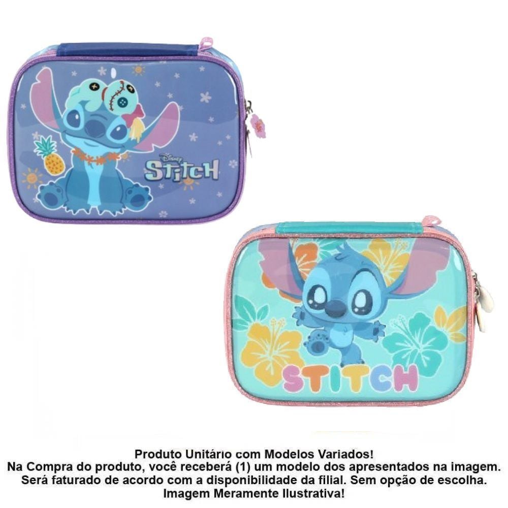Estojo Retangular Infantil Stitch Glitter Luxcel - Sortido