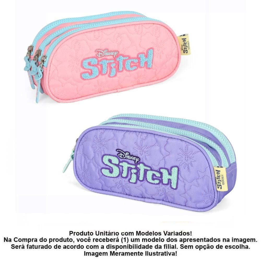 Estojo Triplo Juvenil Stitch Matelassê Luxcel - Sortido