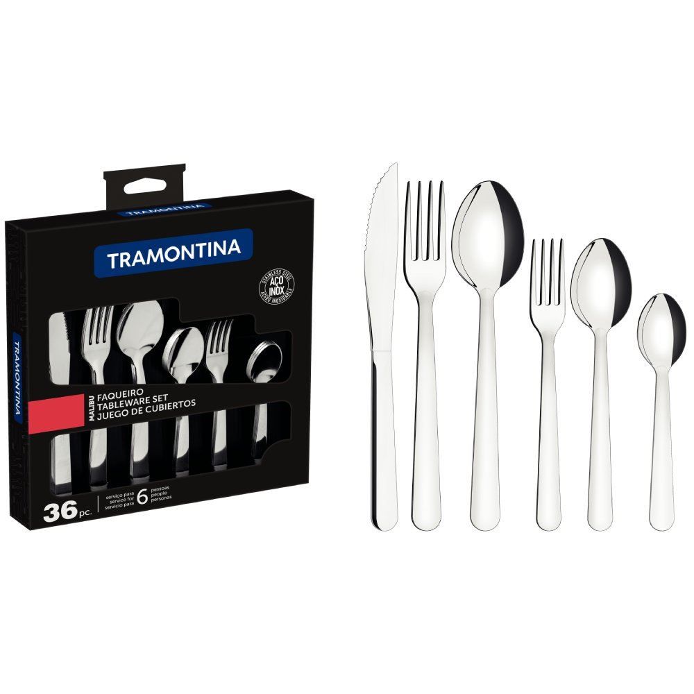 Faqueiro De Aço Inox Malibu Tramontina 36 Peças - Inox