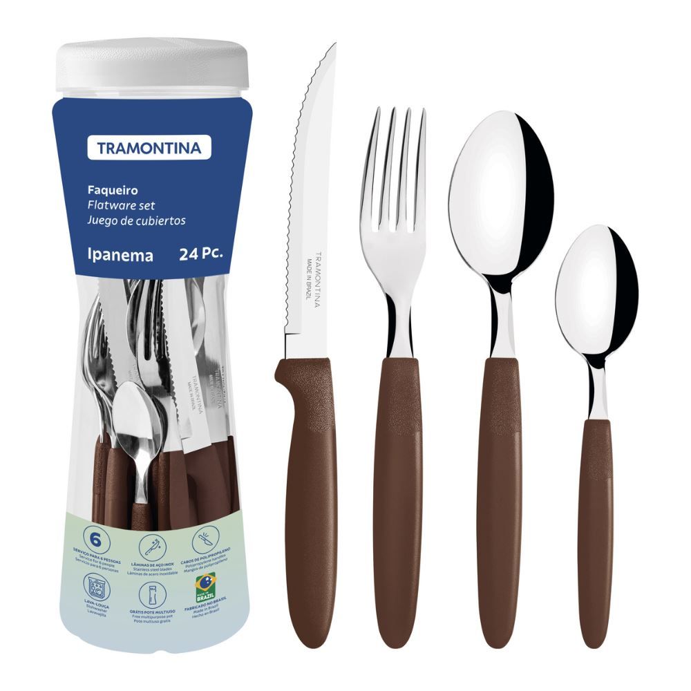 Faqueiro Tramontina Ipanema Lâminas Em Aço Inox 24 Peças - Marrom