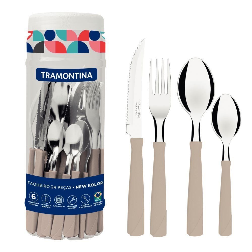 Faqueiro Tramontina New Kolor Aço Inox 24 Peças - Cinza