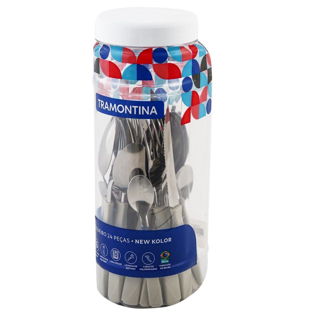 Faqueiro Tramontina New Kolor Aço Inox 24 Peças - Cinza