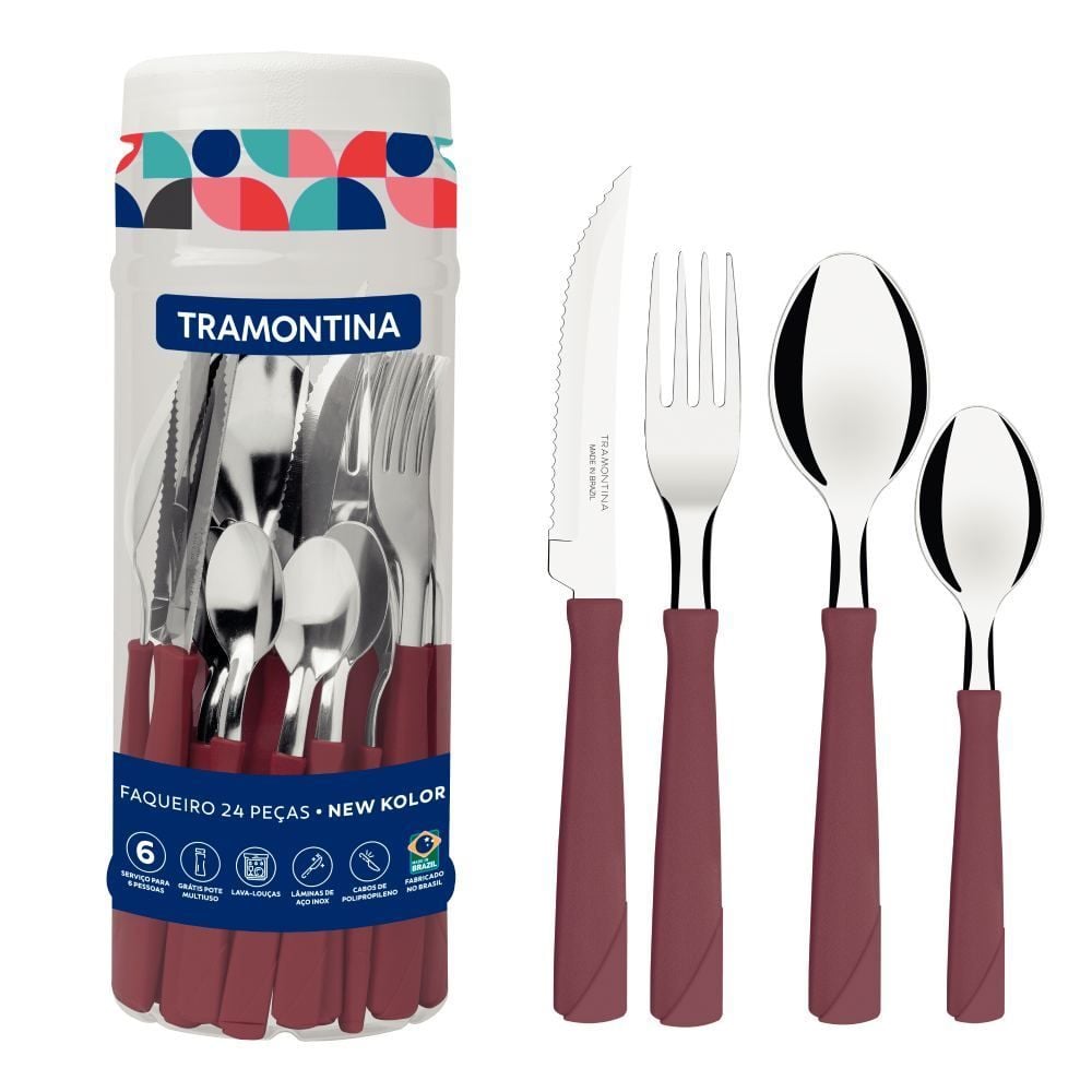 Faqueiro Tramontina New Kolor Aço Inox 24 Peças - Rose