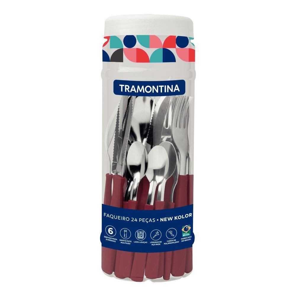 Faqueiro Tramontina New Kolor Aço Inox 24 Peças - Rose