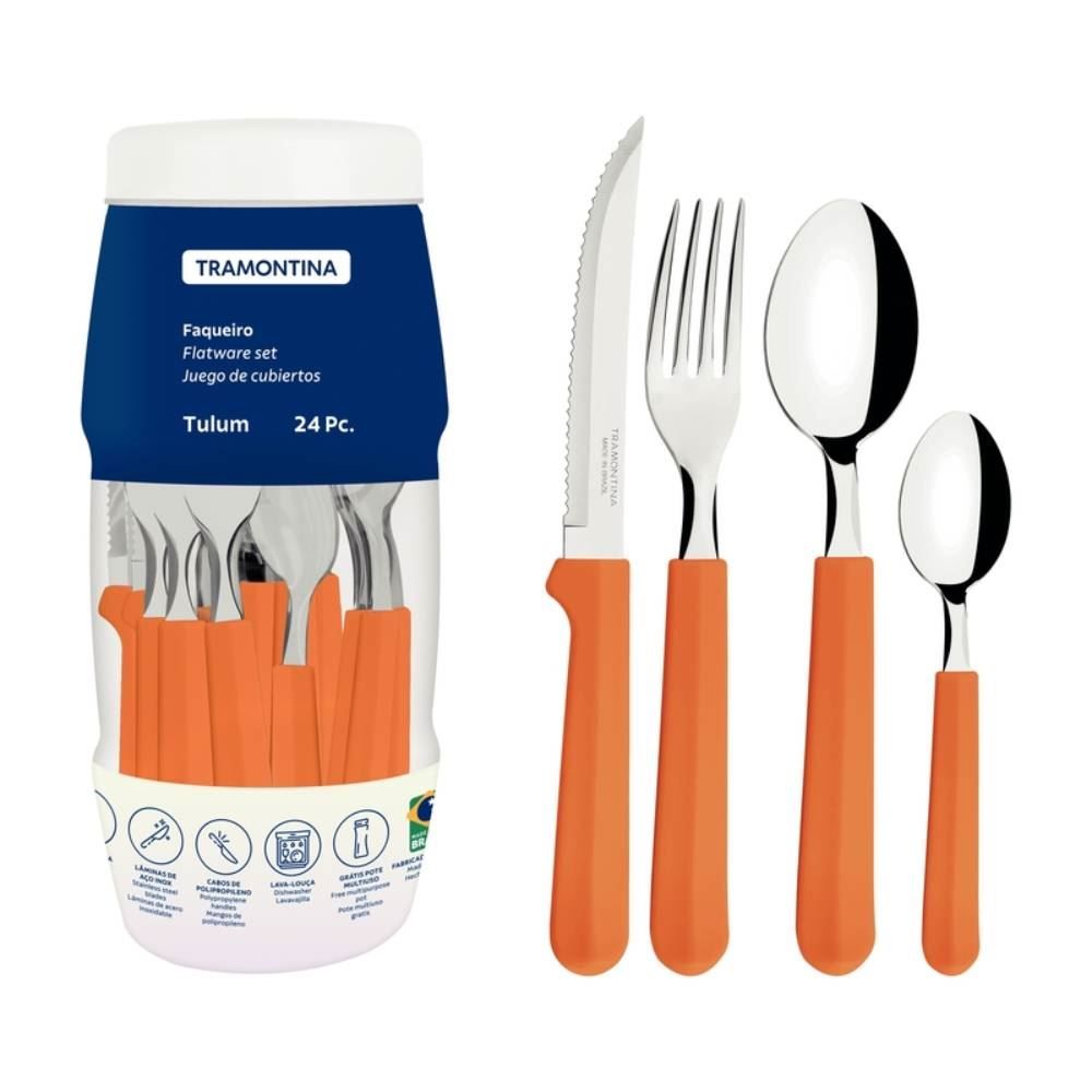 Faqueiro Tramontina Tulum Lâminas Aço Inox 24 Peças - Damasco